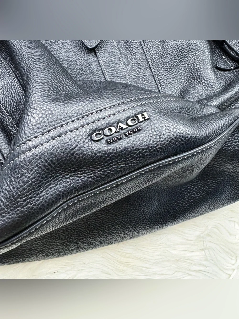 Coach Hudson Backpack CB837 Black Pebble Leather Bucket Drawstring Mens Commute